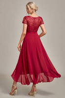 Load image into Gallery viewer, Sparkly Burgundy Asymmetrical Sequin Mother of Bride Dress with Appliques
