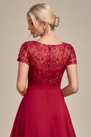 Load image into Gallery viewer, Sparkly Burgundy Asymmetrical Sequin Mother of Bride Dress with Appliques