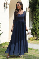 Load image into Gallery viewer, Navy Lace and Chiffon Mother of the Bride Dress
