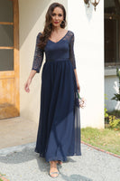 Load image into Gallery viewer, Navy Lace and Chiffon Mother of the Bride Dress