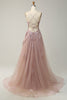 Load image into Gallery viewer, Grey Blue A Line Spaghetti Straps Long Prom Dress with Appliques