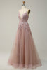 Load image into Gallery viewer, A Line Spaghetti Straps Blush Long Prom Dress with Appliques