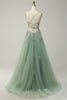 Load image into Gallery viewer, A Line Spaghetti Straps Dark Green Long Prom Dress with Criss Cross Back