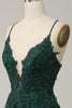 Load image into Gallery viewer, A Line Spaghetti Straps Dark Green Long Prom Dress with Criss Cross Back