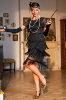 Load image into Gallery viewer, Black Beaded Fringed Sparkly Party Dress with Sequins