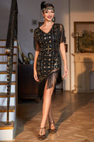 Load image into Gallery viewer, Black V-neck Sequin Fringed Sparky Party Dress