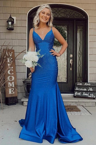 Mermaid Royal Blue Backless Long Prom Dress