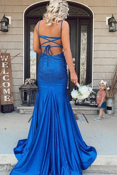 Mermaid Royal Blue Backless Long Prom Dress