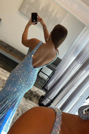 Blue Sequins Mermaid Sparkly Prom Dress