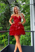 Load image into Gallery viewer, Sparkly Navy Corset Tiered Lace A-Line Short Graduation Dress