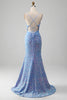 Load image into Gallery viewer, Sparkly Sequins Mermaid Light Blue Prom Dress with Slit
