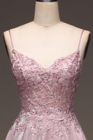 Load image into Gallery viewer, Glitter Spaghetti Straps Blush Prom Dress with Beading