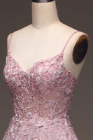 Load image into Gallery viewer, Glitter Spaghetti Straps Blush Prom Dress with Beading