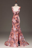 Load image into Gallery viewer, Blush Sparkly Sequin Mermaid Long Prom Dress With Slit