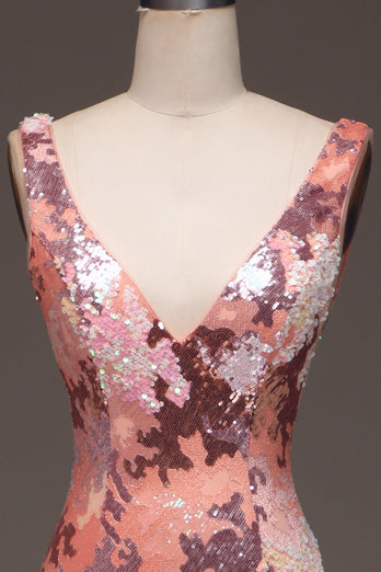 Blush Sparkly Sequin Mermaid Long Prom Dress With Slit