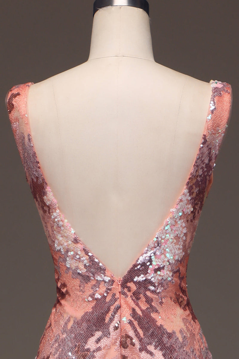 Load image into Gallery viewer, Blush Sparkly Sequin Mermaid Long Prom Dress With Slit