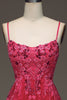 Load image into Gallery viewer, Spaghetti Straps A Line Red Prom Dress with Appliques