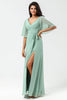 Load image into Gallery viewer, Chiffon V-neck Mint Bridesmaid Dress with Slit