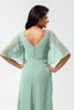Load image into Gallery viewer, Chiffon V-neck Mint Bridesmaid Dress with Slit