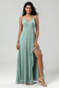 Load image into Gallery viewer, Green Spaghetti Straps Long Bridesmaid Dress with Ruffles