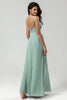 Load image into Gallery viewer, Green Spaghetti Straps Long Bridesmaid Dress with Ruffles