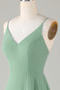 Load image into Gallery viewer, Spaghetti Straps Matcha Long Bridesmaid Dress with Ruffles
