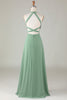 Load image into Gallery viewer, A-Line Halter Open Back Matcha Bridesmaid Dress with Split Front