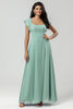 Load image into Gallery viewer, Green Square Neck Chiffon Bridesmaid Dress with Ruffles