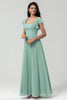 Load image into Gallery viewer, Green Square Neck Chiffon Bridesmaid Dress with Ruffles