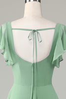 Load image into Gallery viewer, Square Neck Matcha Bridesmaid Dress with Ruffles