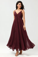 Load image into Gallery viewer, A-Line Sleeveless Burgundy Bridesmaid Dress