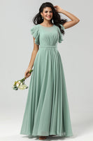 Load image into Gallery viewer, Chiffon A Line Green Bridesmaid Dress with Pleated