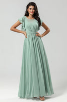 Load image into Gallery viewer, Chiffon A Line Green Bridesmaid Dress with Pleated