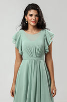 Load image into Gallery viewer, Chiffon A Line Green Bridesmaid Dress with Pleated