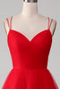 Load image into Gallery viewer, Red Tulle Pleated V-neck A-line Tie Back Prom Dress
