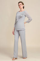 Load image into Gallery viewer, Grey Long Sleeves 2 Piece Mother of the Bride Pant Suits
