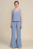 Load image into Gallery viewer, Grey Blue Long Sleeves 3 Piece Mother of the Bride Pant Suits