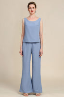 Load image into Gallery viewer, Grey Blue Long Sleeves 3 Piece Mother of the Bride Pant Suits