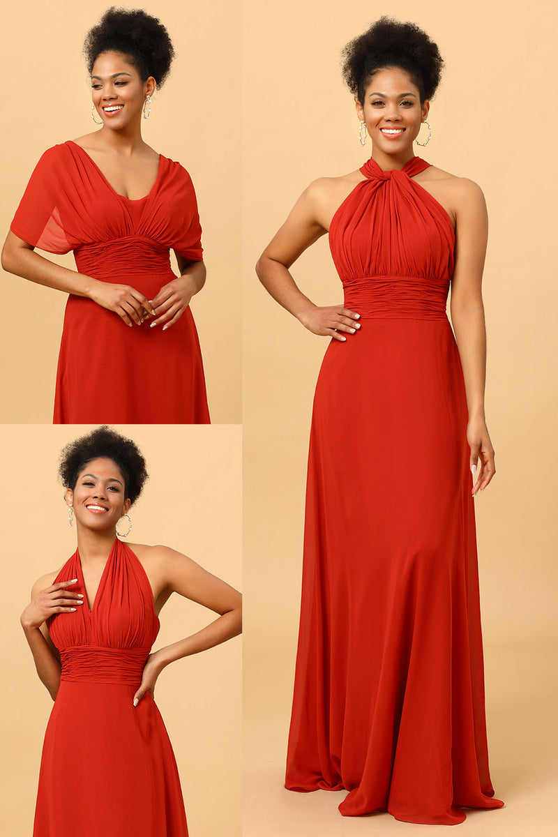 Load image into Gallery viewer, Rust Red Convertible Chiffon Bridesmaid Dress