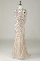 Load image into Gallery viewer, Sparkly Champagne Beaded Mermaid Long Prom Dress with Wrap