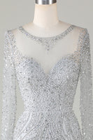 Load image into Gallery viewer, Gorgeous Sparkly Grey Beaded Mermaid Long Prom Dress