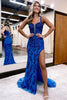 Load image into Gallery viewer, Royal Blue Sheath Beaded Side Slit Prom Dress