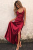 Load image into Gallery viewer, Burgundy Satin Simple Prom Dress with Slit