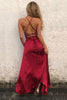 Load image into Gallery viewer, Burgundy Satin Simple Prom Dress with Slit