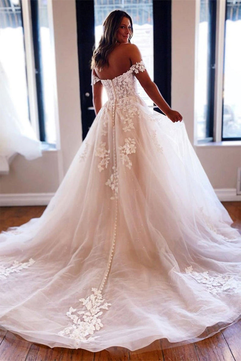 Load image into Gallery viewer, Off Shoulder Wedding Dress with Appliques