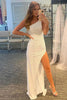 Load image into Gallery viewer, White One Shoulder Sequins Prom Dress with Slit