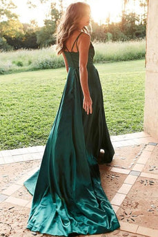 Green Simple Satin Prom Dress