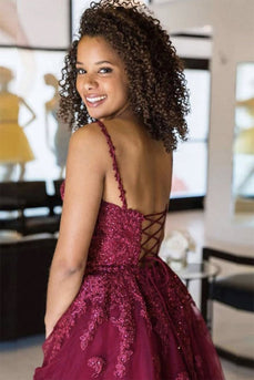 Burgundy Short Prom Dress with Appliques