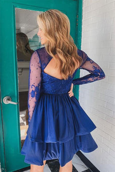 Royal Blue Long Sleeves Cocktail Dress with Lace