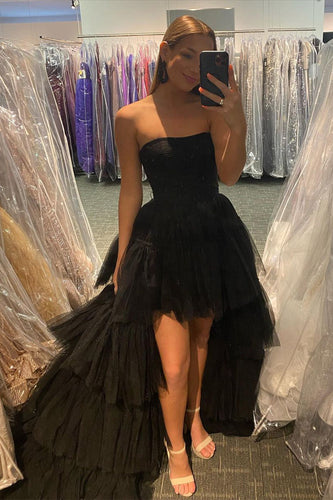 Black High Low Prom Dress with Ruffles